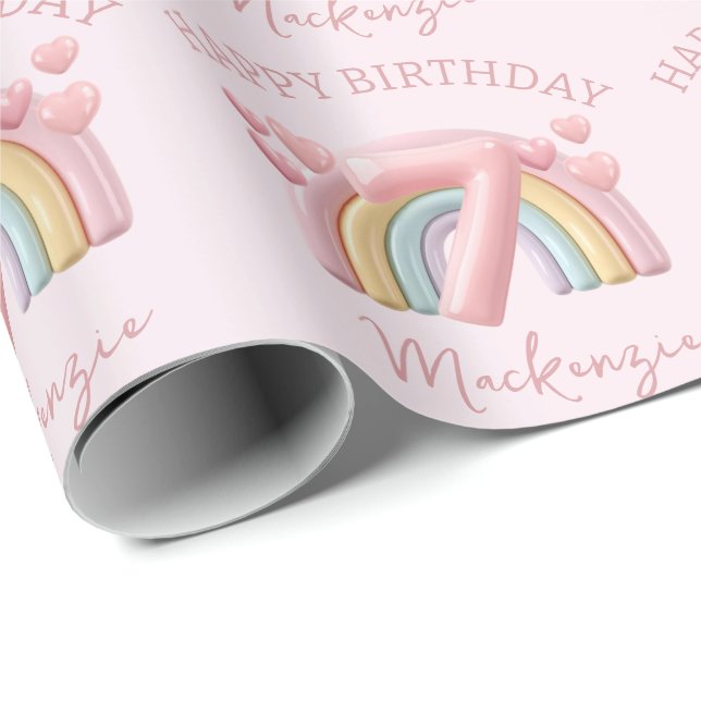 Glänsande 3D-regnbåge 7-års födelsedagsfest för tj Presentpapper (Rullad Hörn)