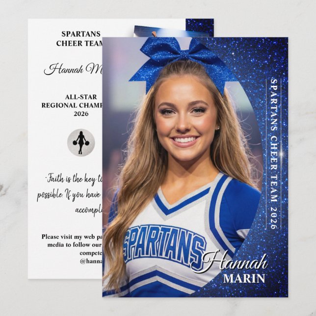Glänsande autografkort för cheerleading med foton inbjudningar (Fram/baksida)