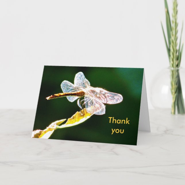 Glänsande dragonfly med hälsningskort tack kort (Framsida)