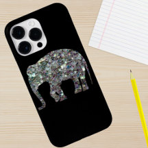 Glänsande färgrik silvermosaik Elefant på svart