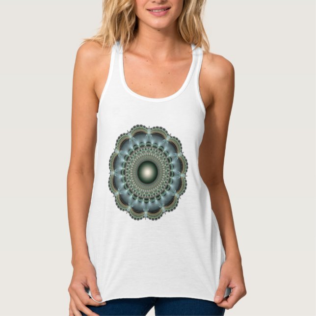 Glänsande fraktal ornament mandala linne med racerback  (Framsida)