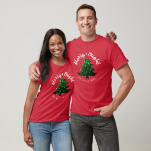 Glänsande Glad ljus julgran Anpassat namn T Shirt