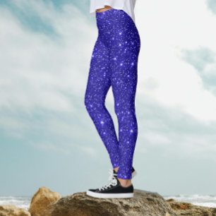Glänsande Glamour Kunglig Blå Glitter Bling Kosmis Leggings
