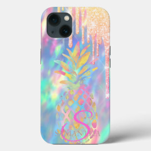 Glänsande glitterdropar Ananas Holografisk