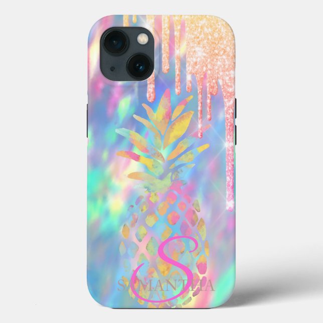 Glänsande glitterdropar Ananas Holografisk (Baksida)