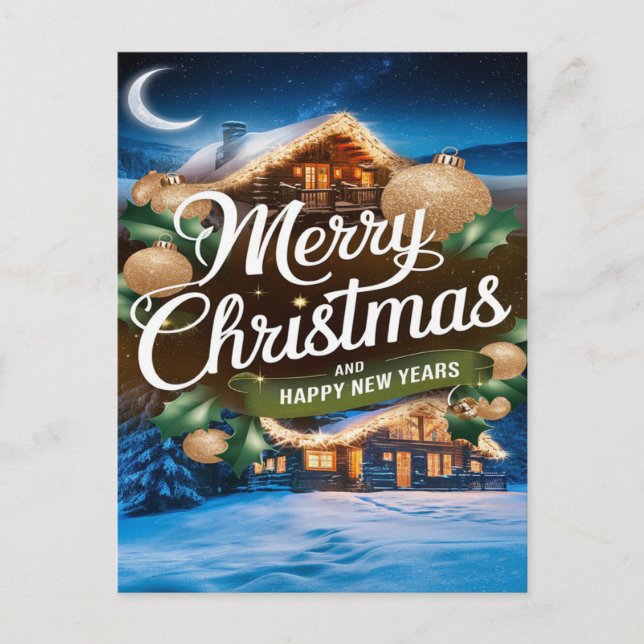 Glänsande God Jul och Gott Nytt År Vykort (Framsida)