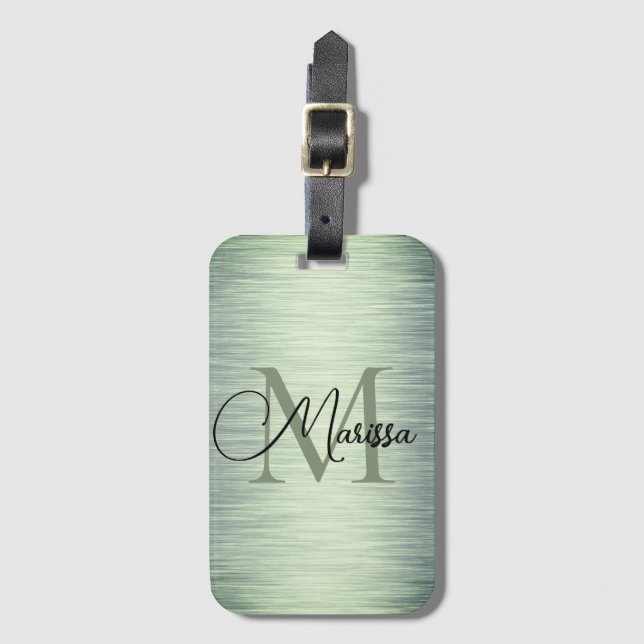 Glänsande grön monogram bagagebricka (Framsida vertikal)