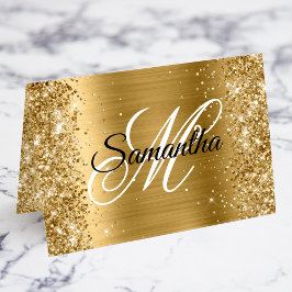 Glänsande Guld Eleganta Monogram Bordskort
