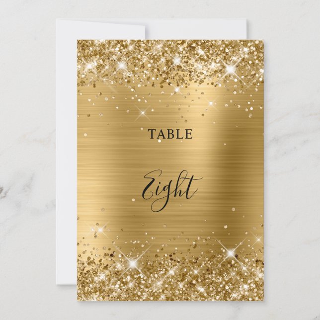 Glänsande guld folie bröllops bord nummer 5x7 kort (Framsida)