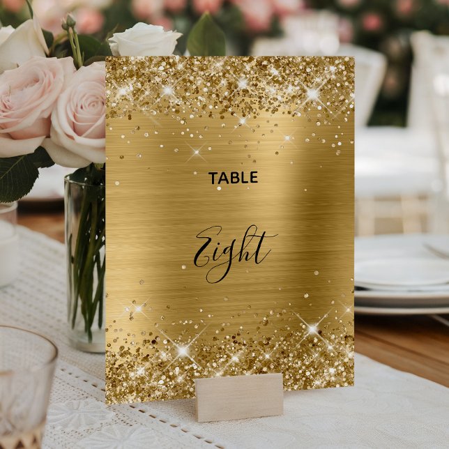 Glänsande guld folie bröllops bord nummer 5x7 kort (Glittery Gold Foil Wedding Table Number 5x7 Card)