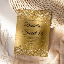Glänsande Guld Glitter och Folie Sweet 16