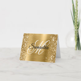 Glänsande guld metallisk folie fancy monogram kort