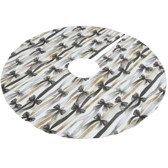 Glänsande guld silver svarta band bågar jul julgransmatta borstad polyester (Vinklad)