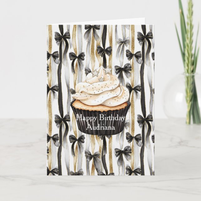 Glänsande guld silver svarta band födelsedag kort (Framsida)