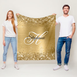 Glänsande guldfolie Fancy Monogram Fleecefilt