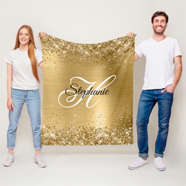 Glänsande guldfolie Fancy Monogram Fleecefilt (På plats)