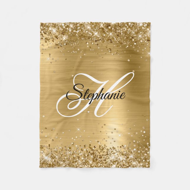 Glänsande guldfolie Fancy Monogram Fleecefilt (Framsidan)