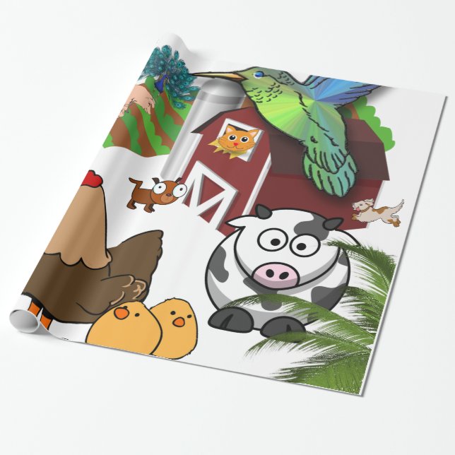 Glänsande Inpackningspapper, Kycklingfåglar Kor Presentpapper (Utrullad)