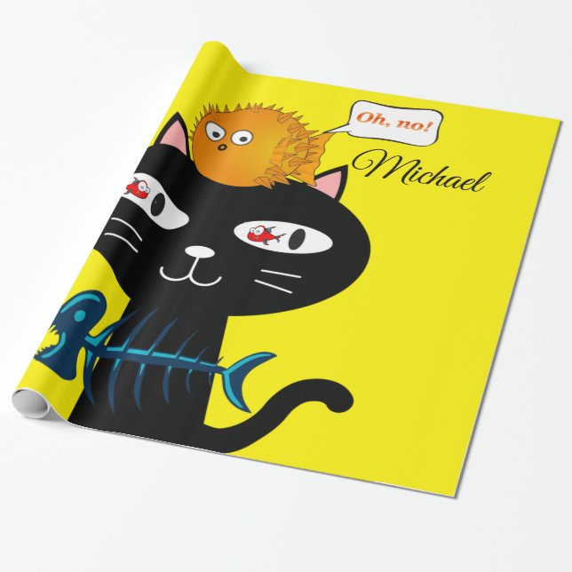 Glänsande Inpackningspapper, Svarta Kattfisk Ben G Presentpapper (Utrullad)