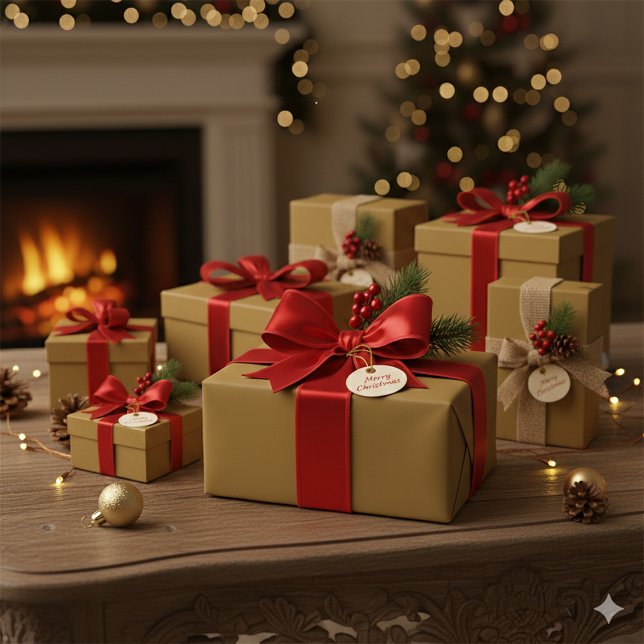Glänsande julfirande presentpapper i guld (Shimmering Gold Christmas Celebration Gift Paper)