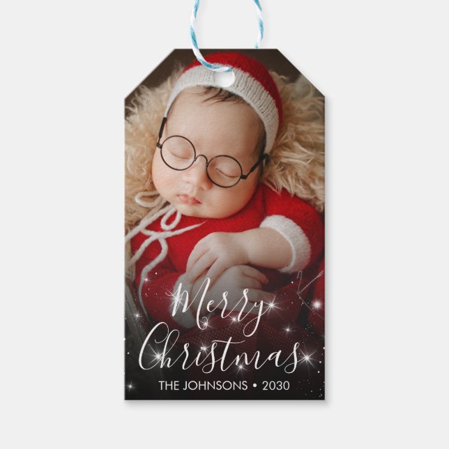 Glänsande julfototaggar presentetikett (Framsidan)