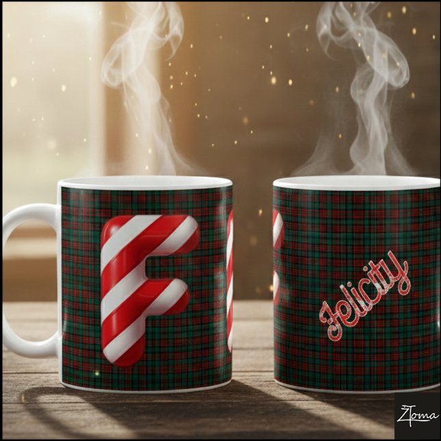 Glänsande julgodisrandig julbokstav F Kaffemugg (Skapare uppladdad)