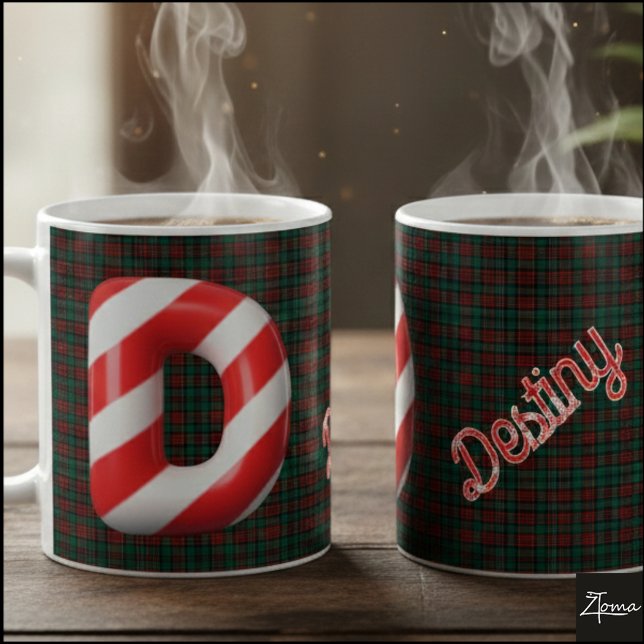 Glänsande julstav i randigt godisstrip D Kaffemugg (Skapare uppladdad)