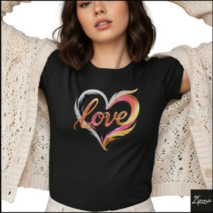 Glänsande kursiv kärlek hjärta virvlar abstrakt t shirt
