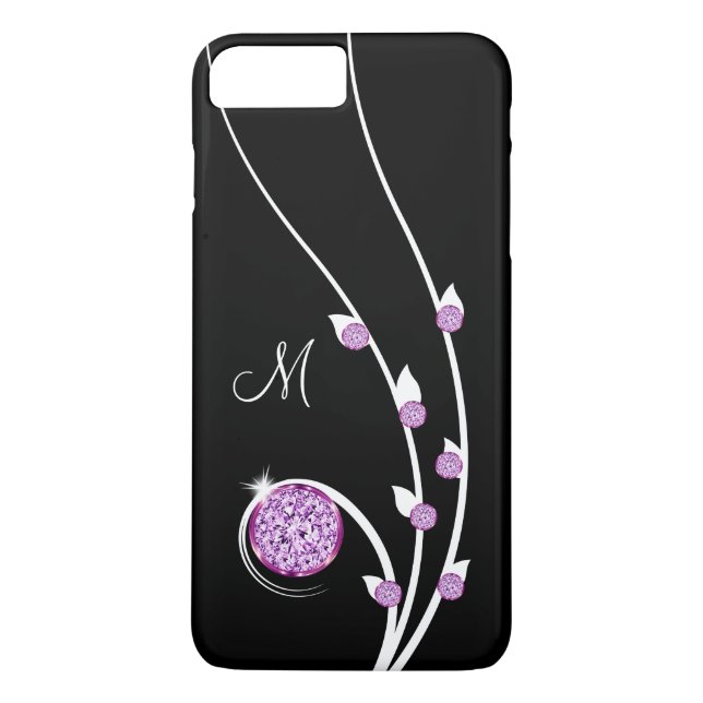 Glänsande lila strass juvelmonogram Case-Mate iPhone skal (Baksida)