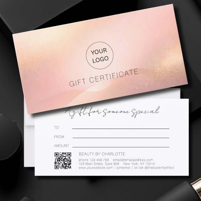 Glänsande Logotyp QR-kod Presentkort i Roséguld (Blush Gold Glow Logo QR Code Gift Certificate)
