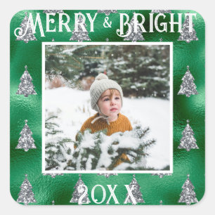 Glänsande Merry & Bright Foto Fyrkantigt Klistermärke