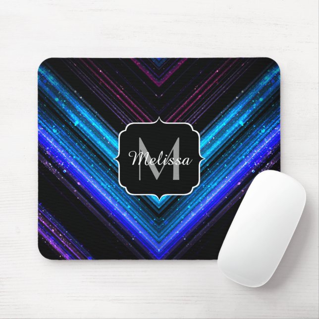 Glänsande metallisk blå lila chevron Monogram Musmatta (Med mus)