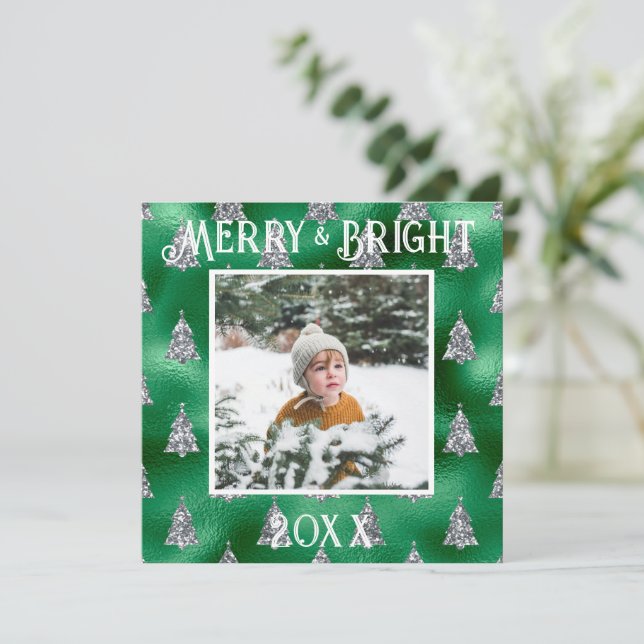 Glänsande metallisk glitter Merry & Bright Julkort (Stående Fram)