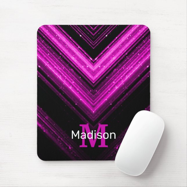 Glänsande metallisk varmröd magenta chevron Monogr Musmatta (Med mus)