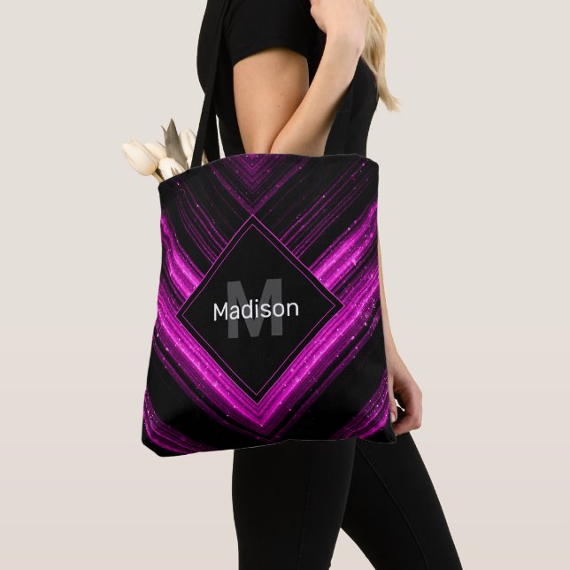 Glänsande metallisk varmröd svart chevron Monogram Tygkasse (Närbild)