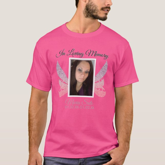 Glänsande minnesbegravning glittervinge rosa t shirt (Framsida)