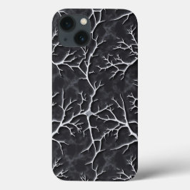 Glänsande mörkgrå iPhone-fodral med grenrelief