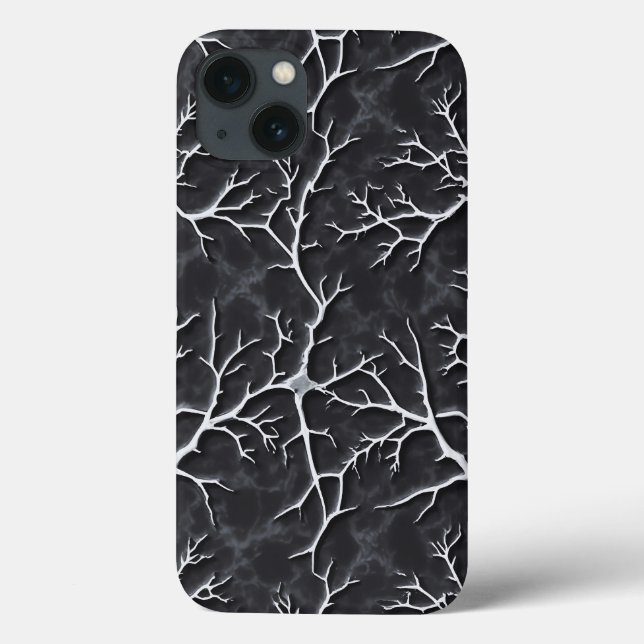 Glänsande mörkgrå iPhone-fodral med grenrelief (Baksida)