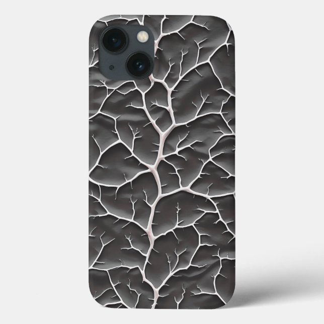 Glänsande mörkgrå iPhone-fodral med grenstruktur (Baksida)