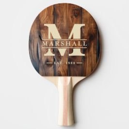 Glänsande Mörkt Trä med Fläck Monogram & Namn Över Pingisracket
