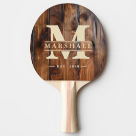 Glänsande Mörkt Trä med Fläck Monogram & Namn Över Pingisracket