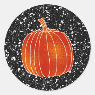 Glänsande Orange Höst Pumpa Svart Glitter Present Runt Klistermärke