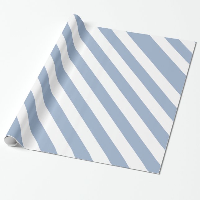 Glänsande presentpapper blå och vit rand  (Utrullad)