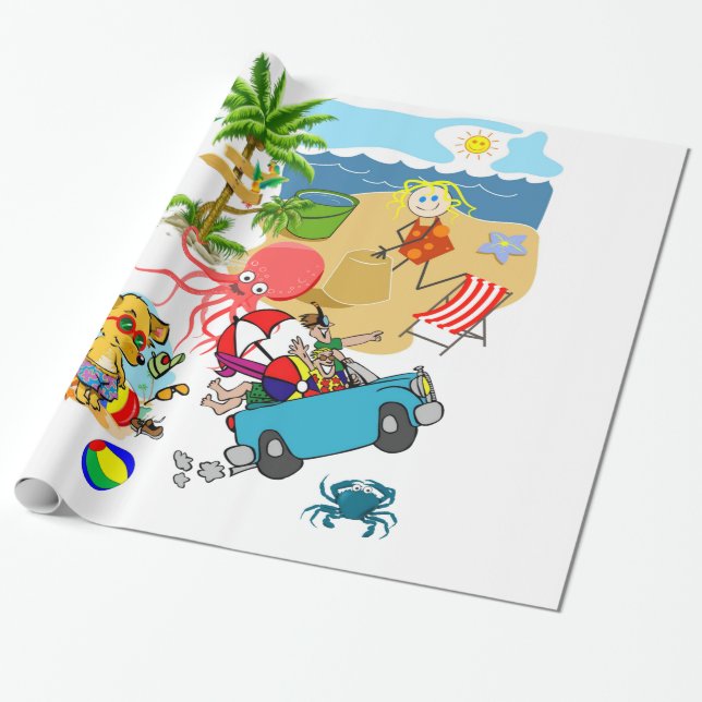 Glänsande presentpapper, bläckfisk på stranden presentpapper (Utrullad)