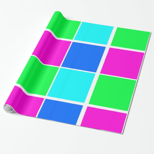 Glänsande presentpapper, Blått Grönt Rosa Presentpapper (Utrullad)