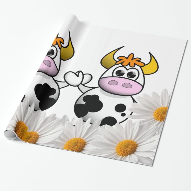 Glänsande presentpapper, ko vit tusenskönor presentpapper (Utrullad)