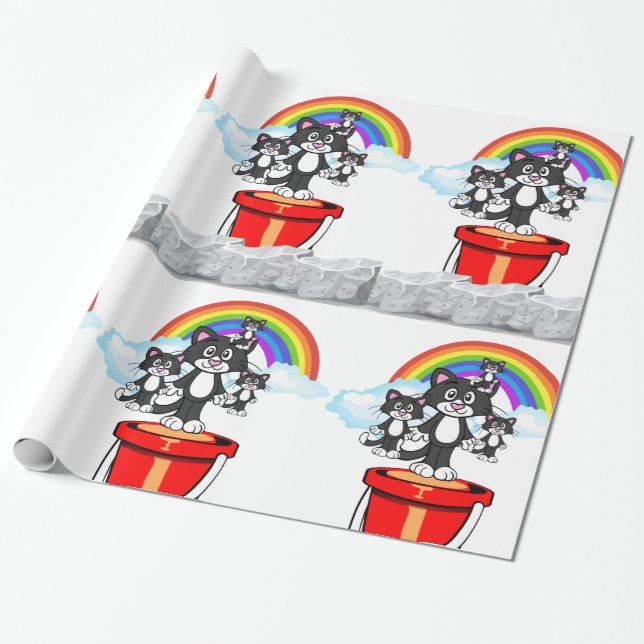 Glänsande presentpapper, regnbågsmoln katter presentpapper (Utrullad)