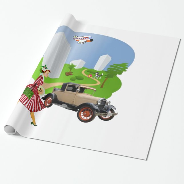 Glänsande presentpapper, retro-kvinna presentpapper (Utrullad)