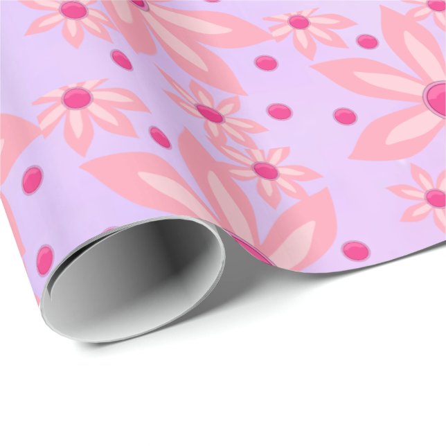 Glänsande presentpapper rosa blommor (Rullad Hörn)