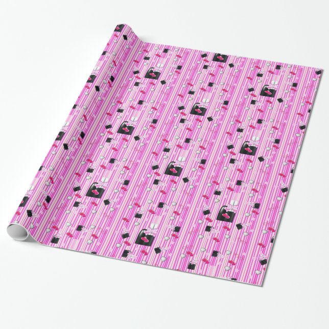 Glänsande presentpapper, rosa läppstift rosa rand presentpapper (Utrullad)